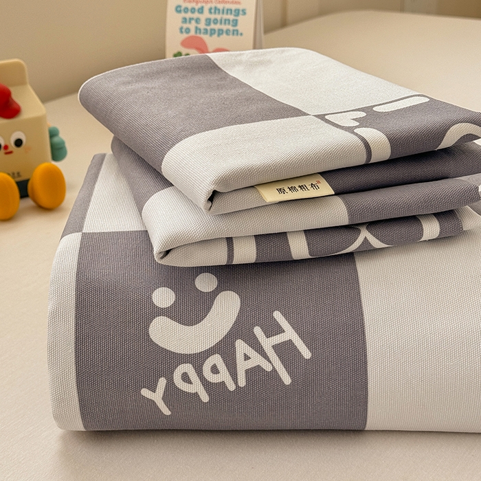 爱彼家纺 2025新款原棉老粗布床单床单单件凉席席子 格子笑脸