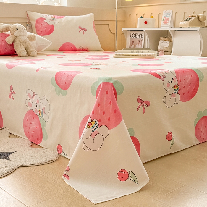 91家纺网 家纺一手货源 找家纺 爱彼家纺 2025新款原棉老粗布床单床单单件凉席席子 草莓免