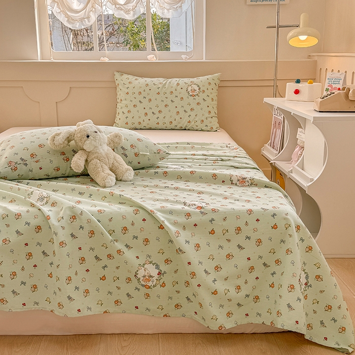 91家纺网 家纺一手货源 找家纺 爱彼家纺 2025新款原棉老粗布床单床单单件凉席席子 绿朵清辰