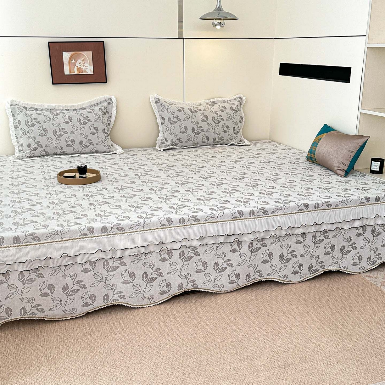 91家纺网 家纺一手货源 找家纺 手艺人家纺 2025新款雪尼尔复合炕盖XK3758-3760√ XK3759灰