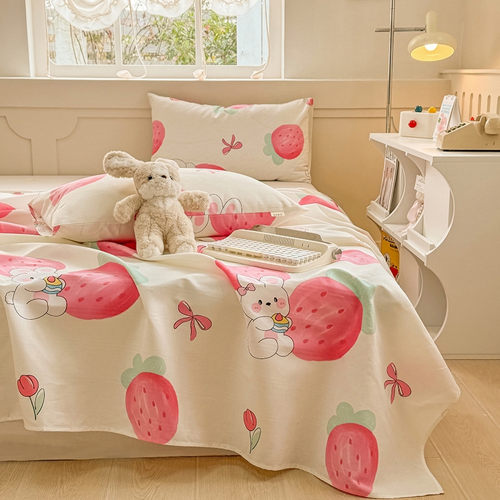 91家纺网 家纺一手货源 找家纺 爱彼家纺 2025新款原棉老粗布床单床单单件凉席席子 草莓免