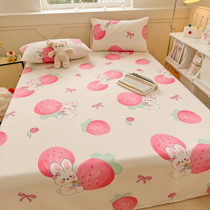 91家纺网 家纺一手货源 找家纺 爱彼家纺 2025新款原棉老粗布床单床单单件凉席席子 草莓免