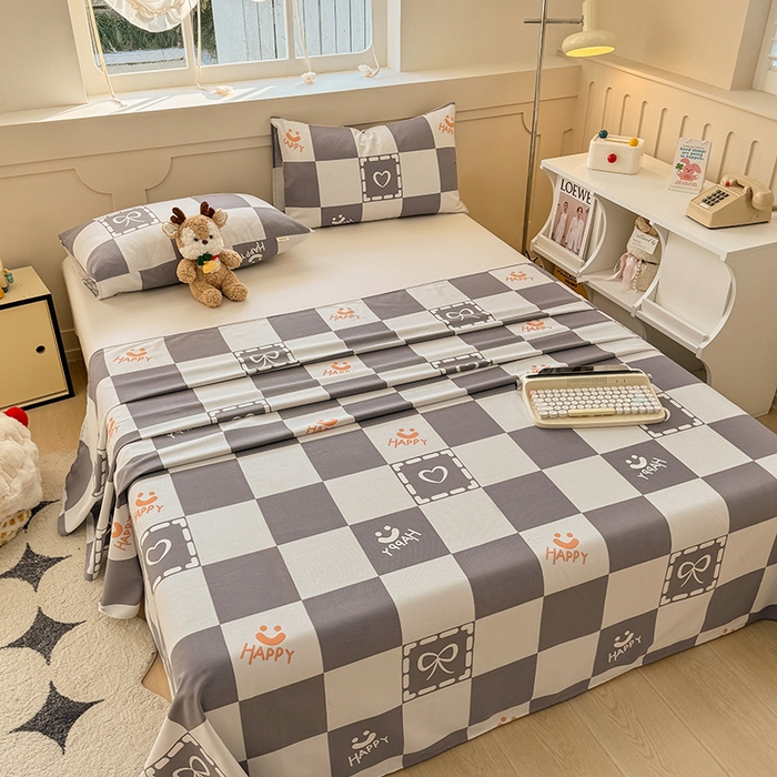 91家纺网 家纺一手货源 找家纺 爱彼家纺 2025新款原棉老粗布床单床单单件凉席席子 格子笑脸