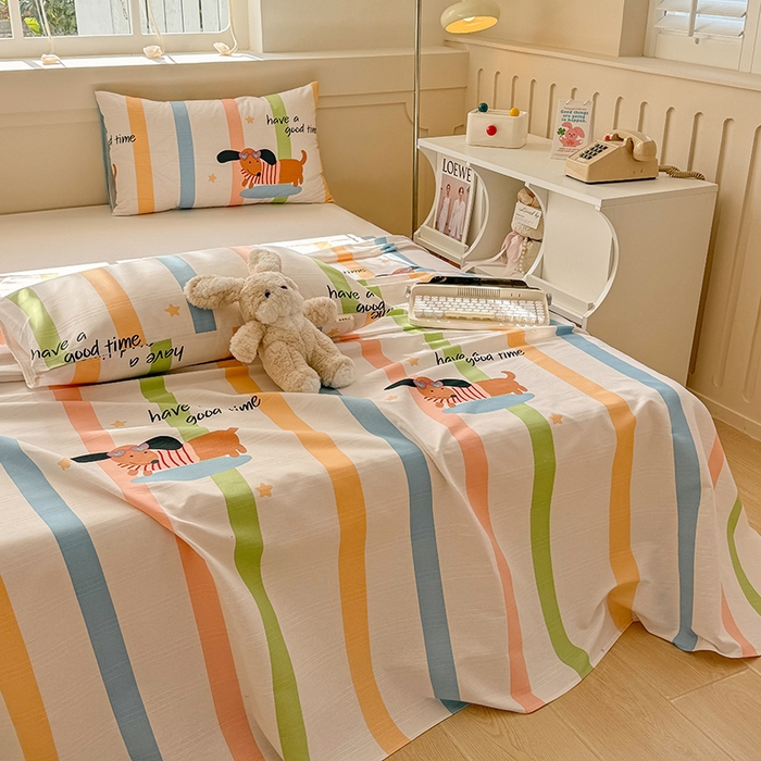 91家纺网 家纺一手货源 找家纺 爱彼家纺 2025新款原棉老粗布床单床单单件凉席席子 彩虹小狗