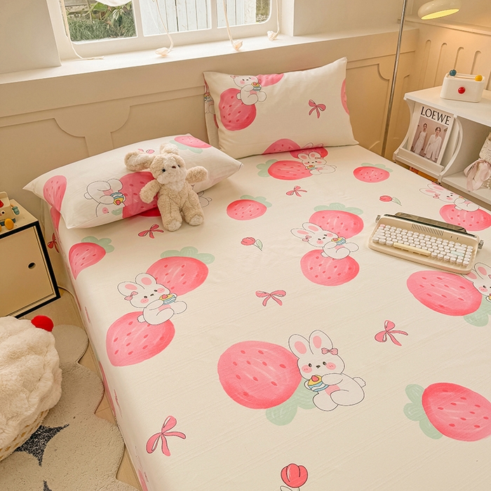 91家纺网 家纺一手货源 找家纺 爱彼家纺 2025新款原棉老粗布床单床单单件凉席席子 草莓免