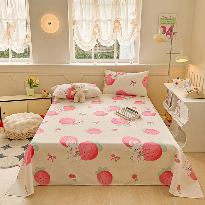 91家纺网 家纺一手货源 找家纺 爱彼家纺 2025新款原棉老粗布床单床单单件凉席席子 草莓免