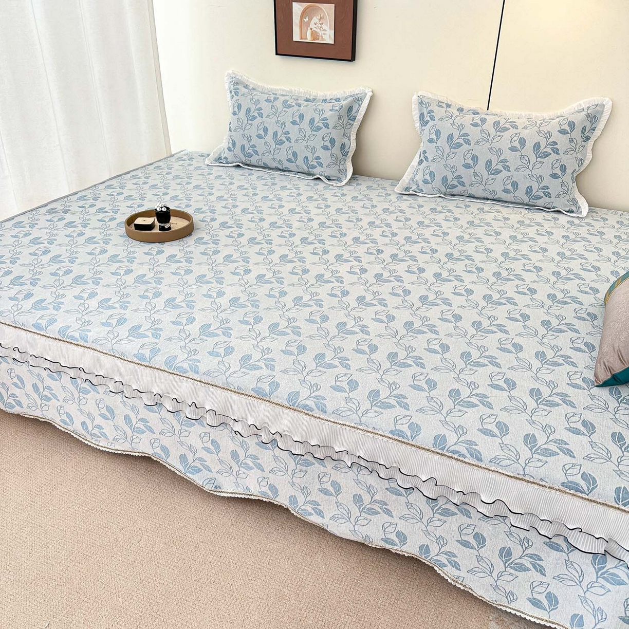 91家纺网 家纺一手货源 找家纺 手艺人家纺 2025新款雪尼尔复合炕盖XK3758-3760√ XK3759蓝