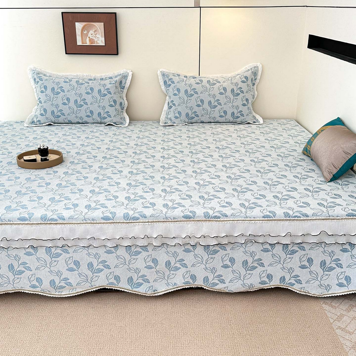 91家纺网 家纺一手货源 找家纺 手艺人家纺 2025新款雪尼尔复合炕盖XK3758-3760√ XK3759蓝