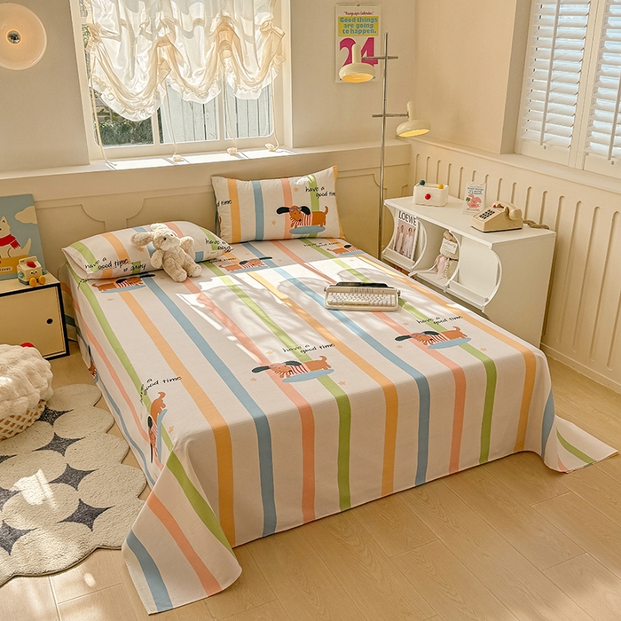 91家纺网 家纺一手货源 找家纺 爱彼家纺 2025新款原棉老粗布床单床单单件凉席席子 彩虹小狗