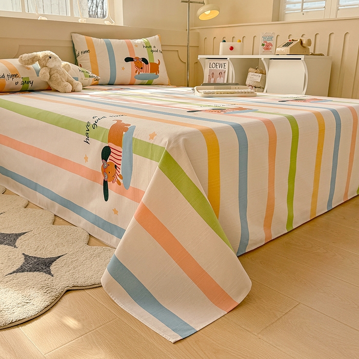 91家纺网 家纺一手货源 找家纺 爱彼家纺 2025新款原棉老粗布床单床单单件凉席席子 彩虹小狗