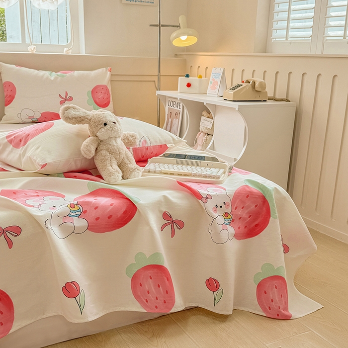 91家纺网 家纺一手货源 找家纺 爱彼家纺 2025新款原棉老粗布床单床单单件凉席席子 草莓免