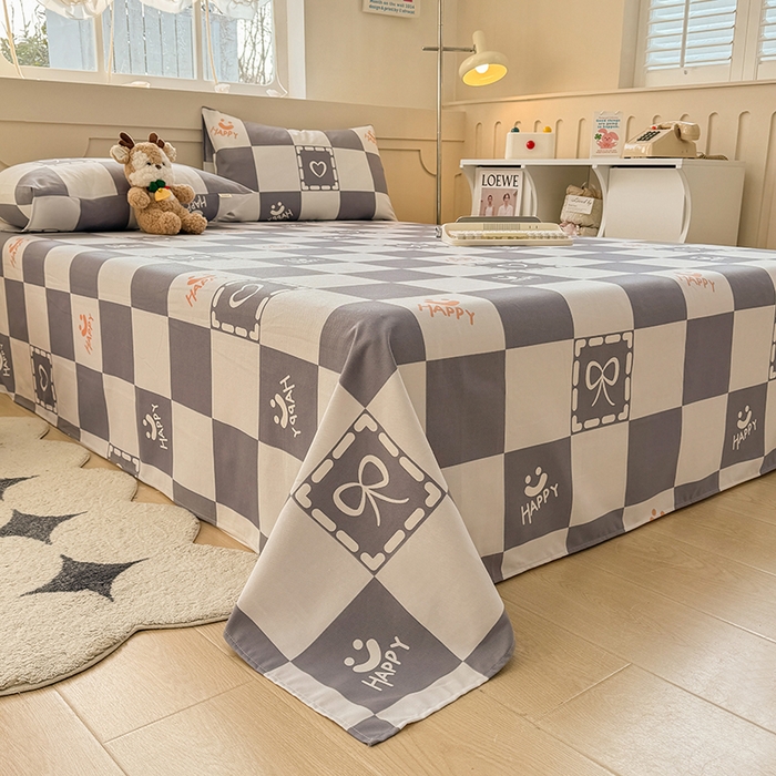 91家纺网 家纺一手货源 找家纺 爱彼家纺 2025新款原棉老粗布床单床单单件凉席席子 格子笑脸