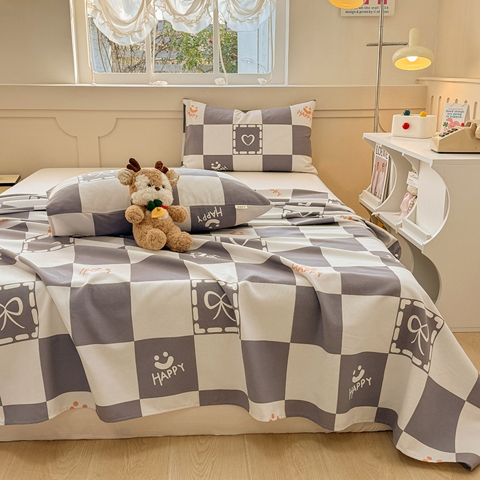 91家纺网 家纺一手货源 找家纺 爱彼家纺 2025新款原棉老粗布床单床单单件凉席席子 格子笑脸