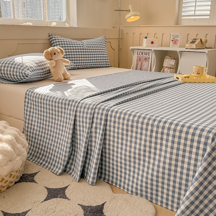 91家纺网 家纺一手货源 找家纺 爱彼家纺 2025新款原棉老粗布床单床单单件凉席席子 暖阳-天蓝格