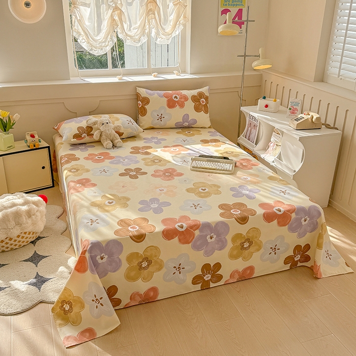 91家纺网 家纺一手货源 找家纺 爱彼家纺 2025新款原棉老粗布床单床单单件凉席席子 向阳花开