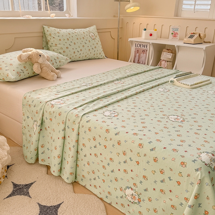 91家纺网 家纺一手货源 找家纺 爱彼家纺 2025新款原棉老粗布床单床单单件凉席席子 绿朵清辰