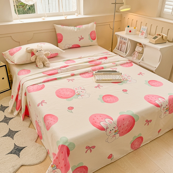 91家纺网 家纺一手货源 找家纺 爱彼家纺 2025新款原棉老粗布床单床单单件凉席席子 草莓免