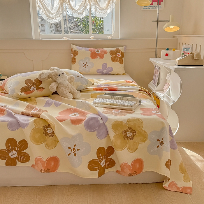 91家纺网 家纺一手货源 找家纺 爱彼家纺 2025新款原棉老粗布床单床单单件凉席席子 向阳花开