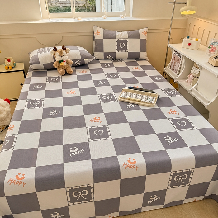 91家纺网 家纺一手货源 找家纺 爱彼家纺 2025新款原棉老粗布床单床单单件凉席席子 格子笑脸