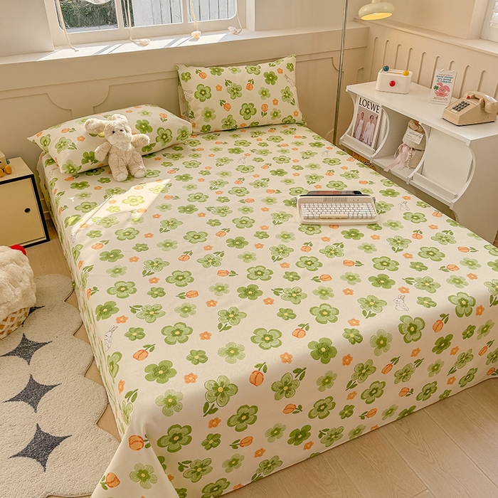 91家纺网 家纺一手货源 找家纺 爱彼家纺 2025新款原棉老粗布床单床单单件凉席席子 绿果花香