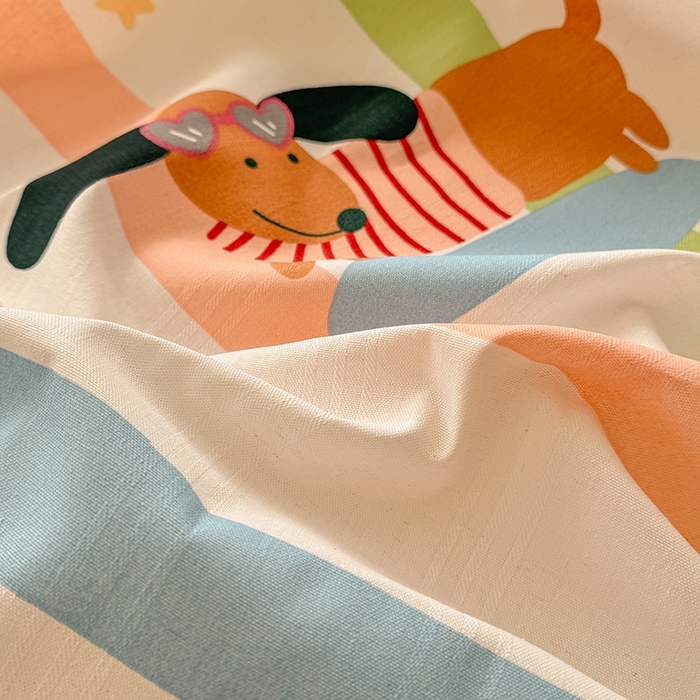 91家纺网 家纺一手货源 找家纺 爱彼家纺 2025新款原棉老粗布床单床单单件凉席席子 彩虹小狗