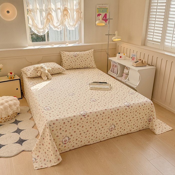 爱彼家纺 2025新款原棉老粗布床单床单单件凉席席子 白朵花园