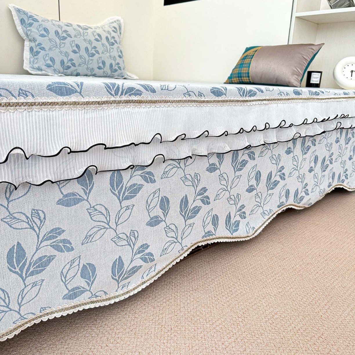 91家纺网 家纺一手货源 找家纺 手艺人家纺 2025新款雪尼尔复合炕盖XK3758-3760√ XK3759蓝