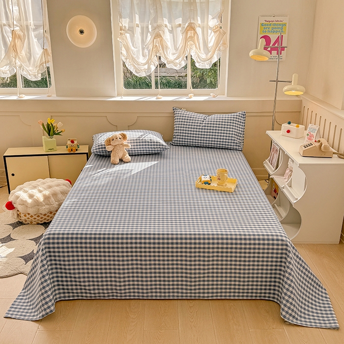 91家纺网 家纺一手货源 找家纺 爱彼家纺 2025新款原棉老粗布床单床单单件凉席席子 暖阳-天蓝格