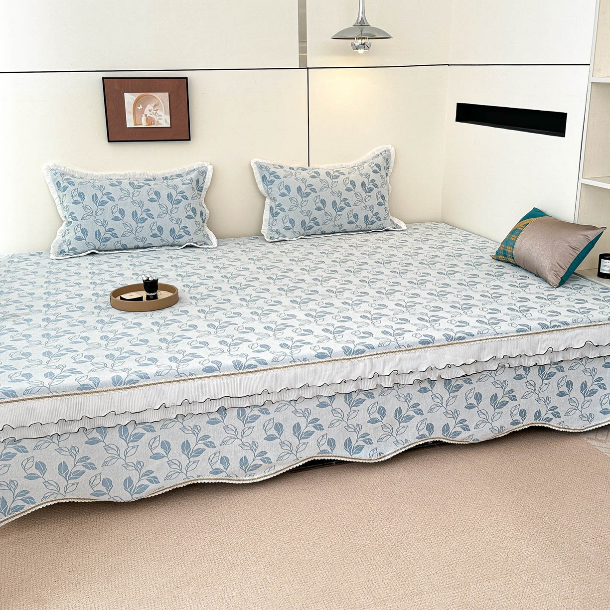 91家纺网 家纺一手货源 找家纺 手艺人家纺 2025新款雪尼尔复合炕盖XK3758-3760√ XK3759蓝