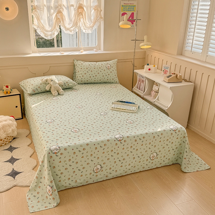 91家纺网 家纺一手货源 找家纺 爱彼家纺 2025新款原棉老粗布床单床单单件凉席席子 绿朵清辰