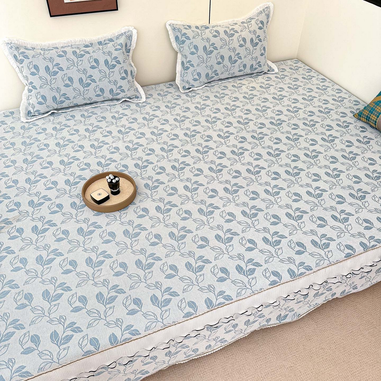 91家纺网 家纺一手货源 找家纺 手艺人家纺 2025新款雪尼尔复合炕盖XK3758-3760√ XK3759蓝