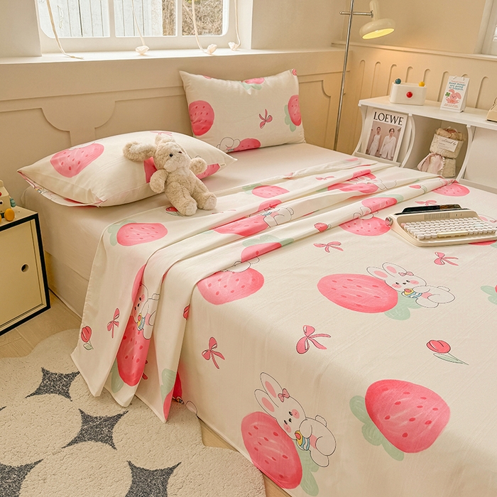 91家纺网 家纺一手货源 找家纺 爱彼家纺 2025新款原棉老粗布床单床单单件凉席席子 草莓免