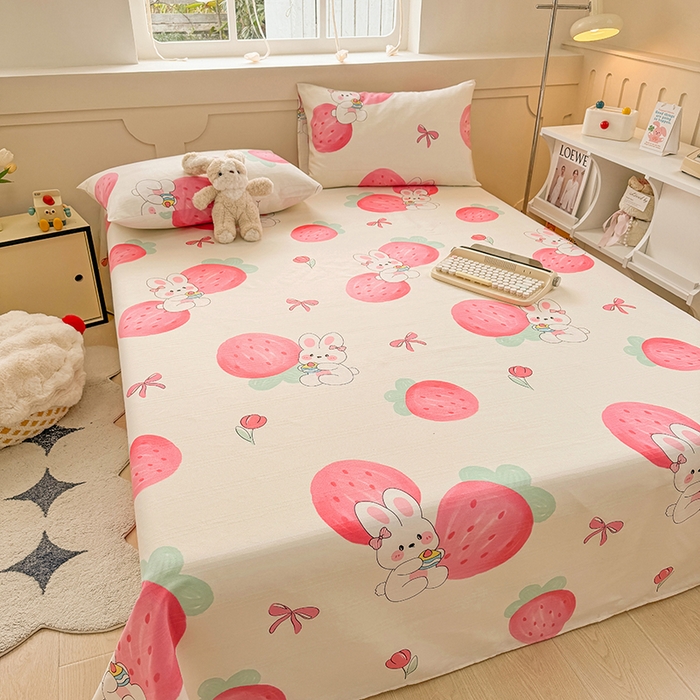 91家纺网 家纺一手货源 找家纺 爱彼家纺 2025新款原棉老粗布床单床单单件凉席席子 草莓免