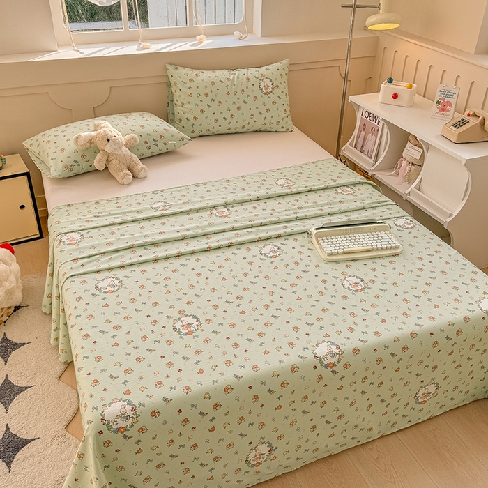 91家纺网 家纺一手货源 找家纺 爱彼家纺 2025新款原棉老粗布床单床单单件凉席席子 绿朵清辰