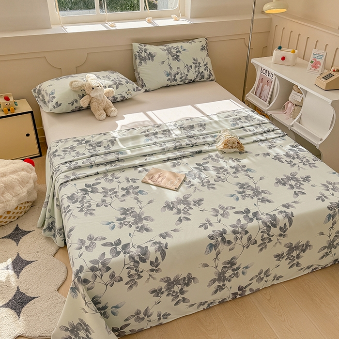 91家纺网 家纺一手货源 找家纺 爱彼家纺 2025新款原棉老粗布床单床单单件凉席席子 叶落缤纷