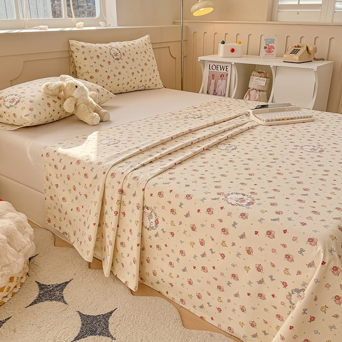 91家纺网 家纺一手货源 找家纺 爱彼家纺 2025新款原棉老粗布床单床单单件凉席席子 白朵花园