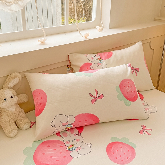 91家纺网 家纺一手货源 找家纺 爱彼家纺 2025新款原棉老粗布床单床单单件凉席席子 草莓免