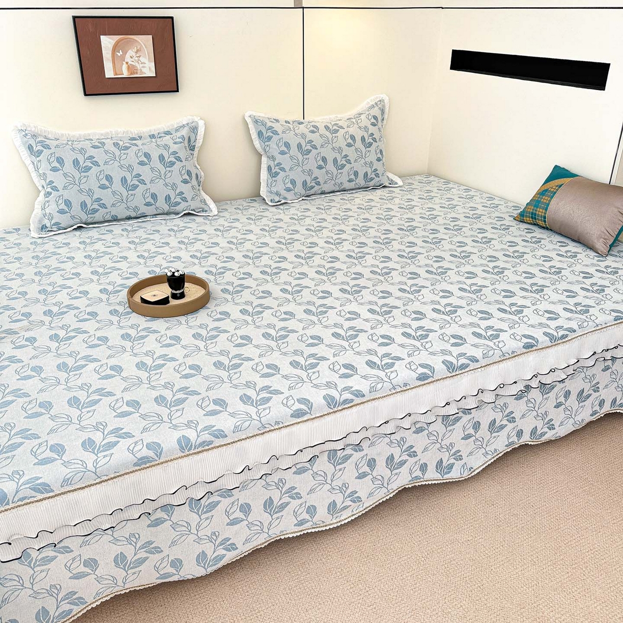 91家纺网 家纺一手货源 找家纺 手艺人家纺 2025新款雪尼尔复合炕盖XK3758-3760√ XK3759蓝