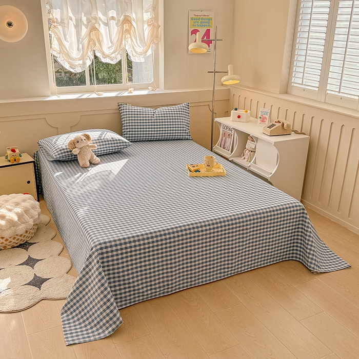 91家纺网 家纺一手货源 找家纺 爱彼家纺 2025新款原棉老粗布床单床单单件凉席席子 暖阳-天蓝格