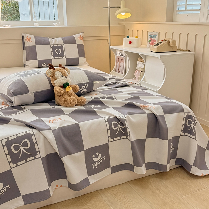 91家纺网 家纺一手货源 找家纺 爱彼家纺 2025新款原棉老粗布床单床单单件凉席席子 格子笑脸