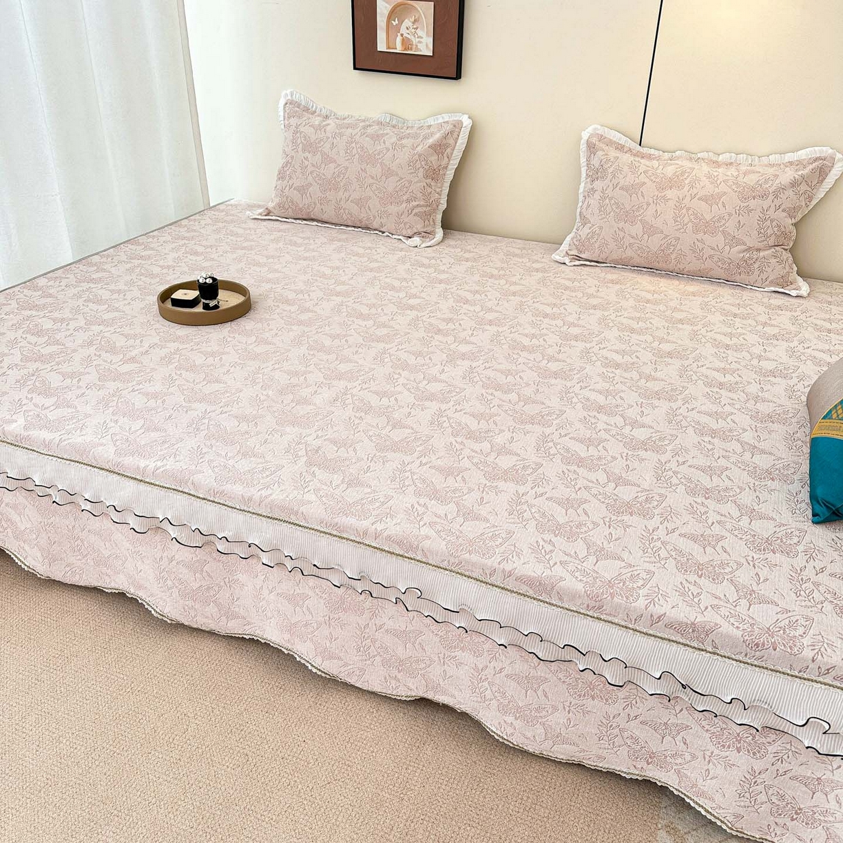 91家纺网 家纺一手货源 找家纺 手艺人家纺 2025新款雪尼尔复合炕盖XK3758-3760√ XK3760粉