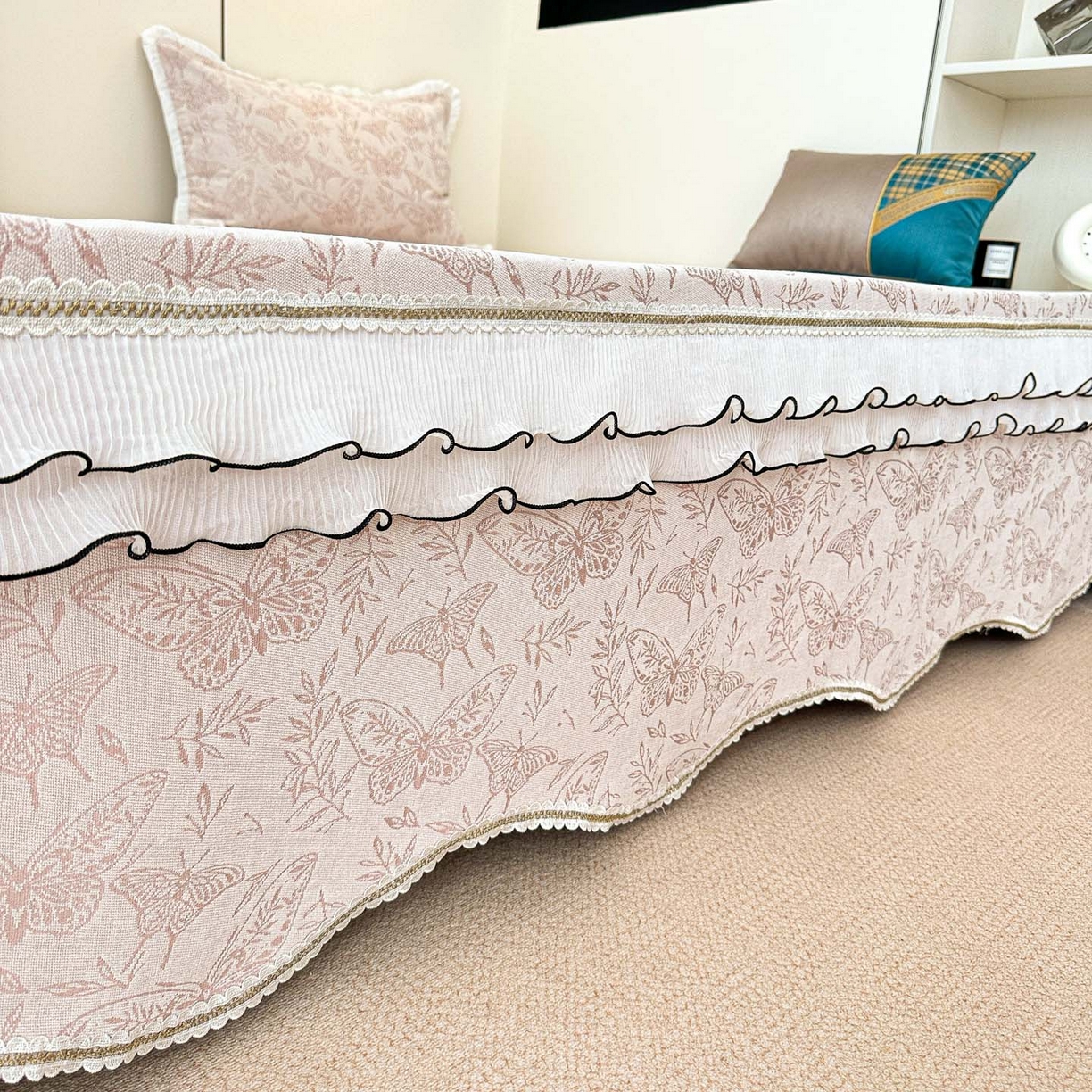 91家纺网 家纺一手货源 找家纺 手艺人家纺 2025新款雪尼尔复合炕盖XK3758-3760√ XK3760粉