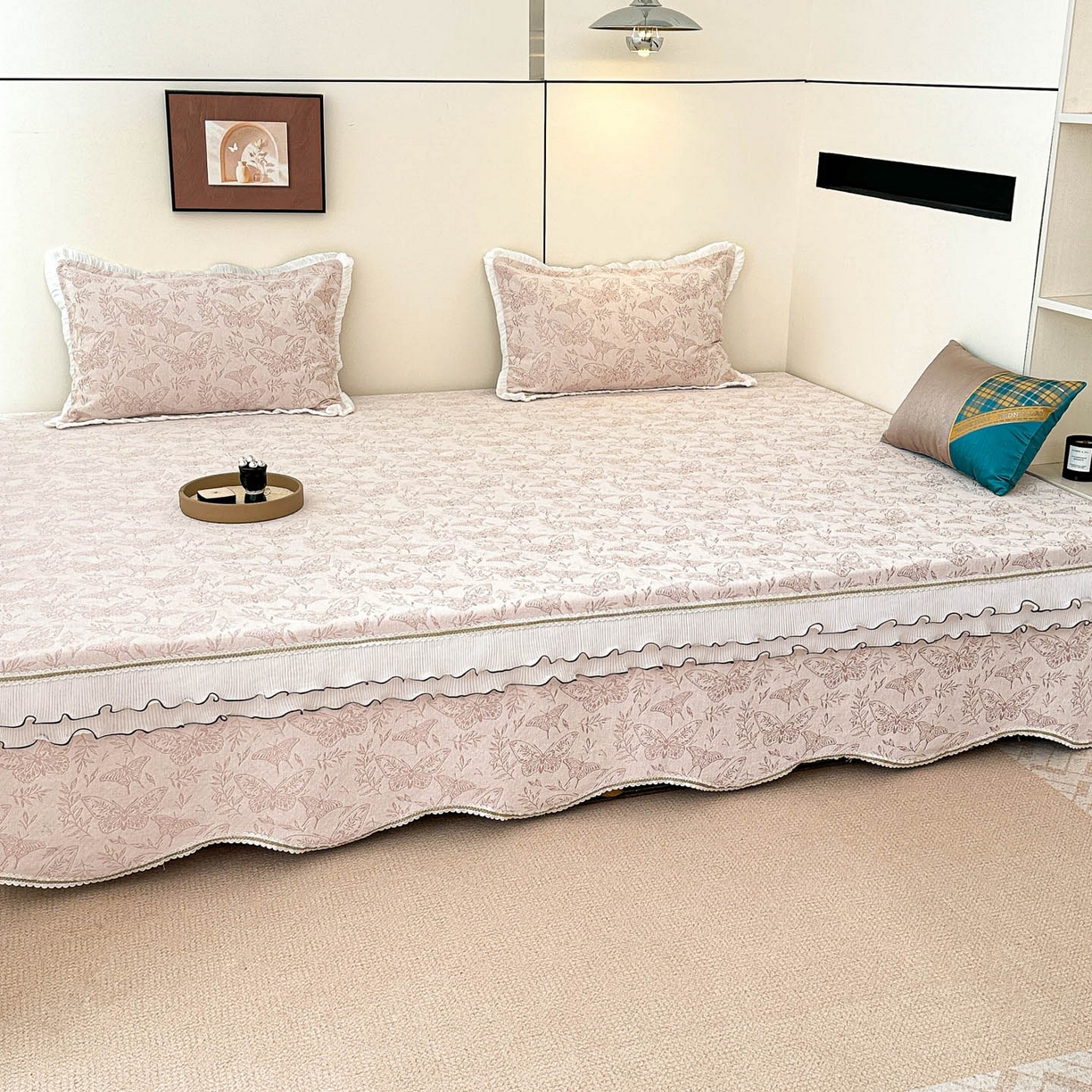 91家纺网 家纺一手货源 找家纺 手艺人家纺 2025新款雪尼尔复合炕盖XK3758-3760√ XK3760粉