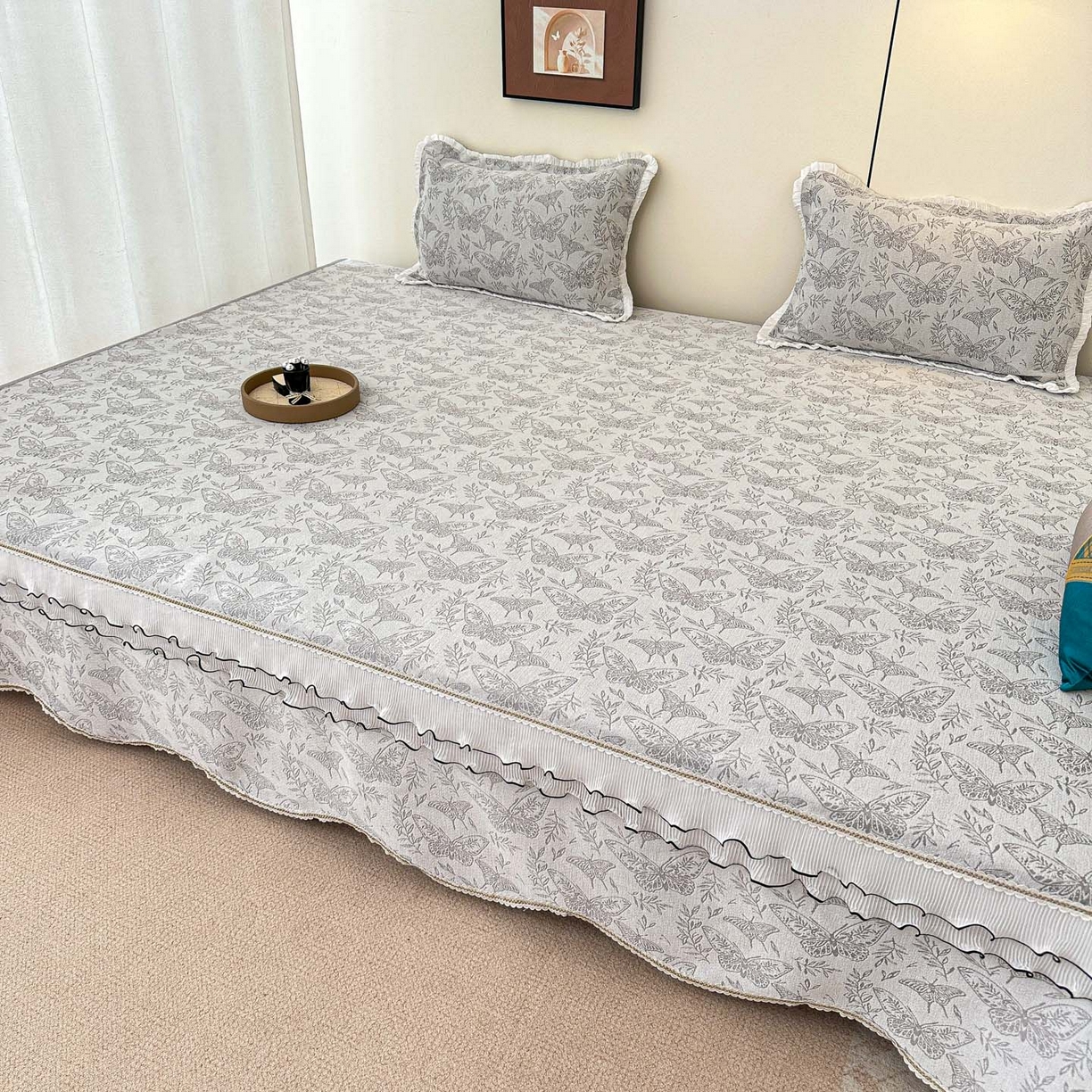 91家纺网 家纺一手货源 找家纺 手艺人家纺 2025新款雪尼尔复合炕盖XK3758-3760√ XK3760灰