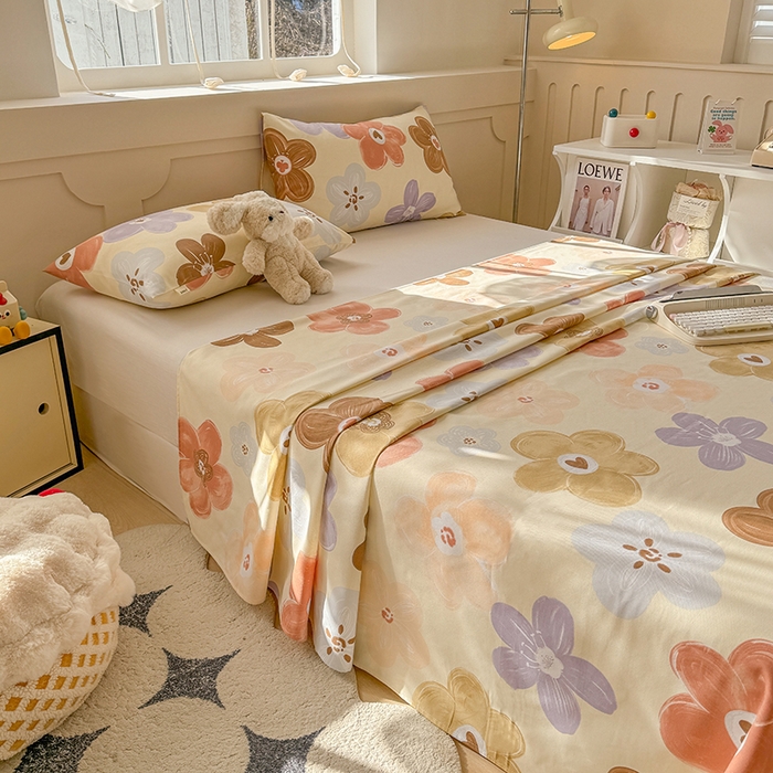 91家纺网 家纺一手货源 找家纺 爱彼家纺 2025新款原棉老粗布床单床单单件凉席席子 向阳花开