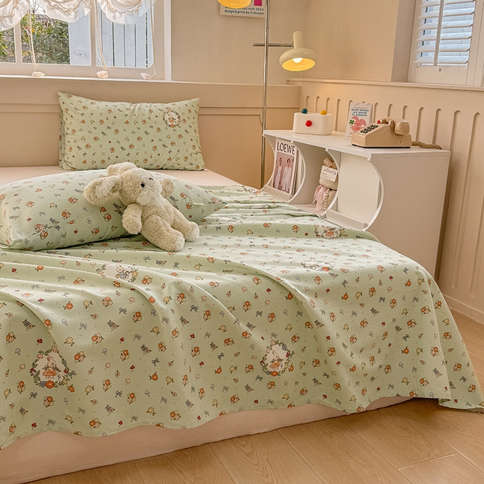 91家纺网 家纺一手货源 找家纺 爱彼家纺 2025新款原棉老粗布床单床单单件凉席席子 绿朵清辰