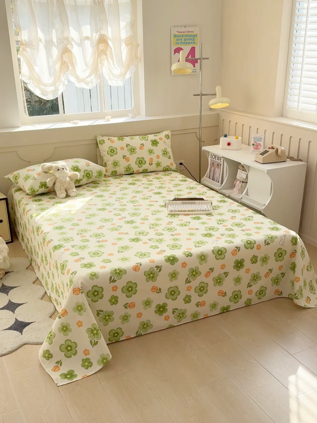 91家纺网 家纺一手货源 找家纺 爱彼家纺 2025新款原棉老粗布床单床单单件凉席席子 绿果花香