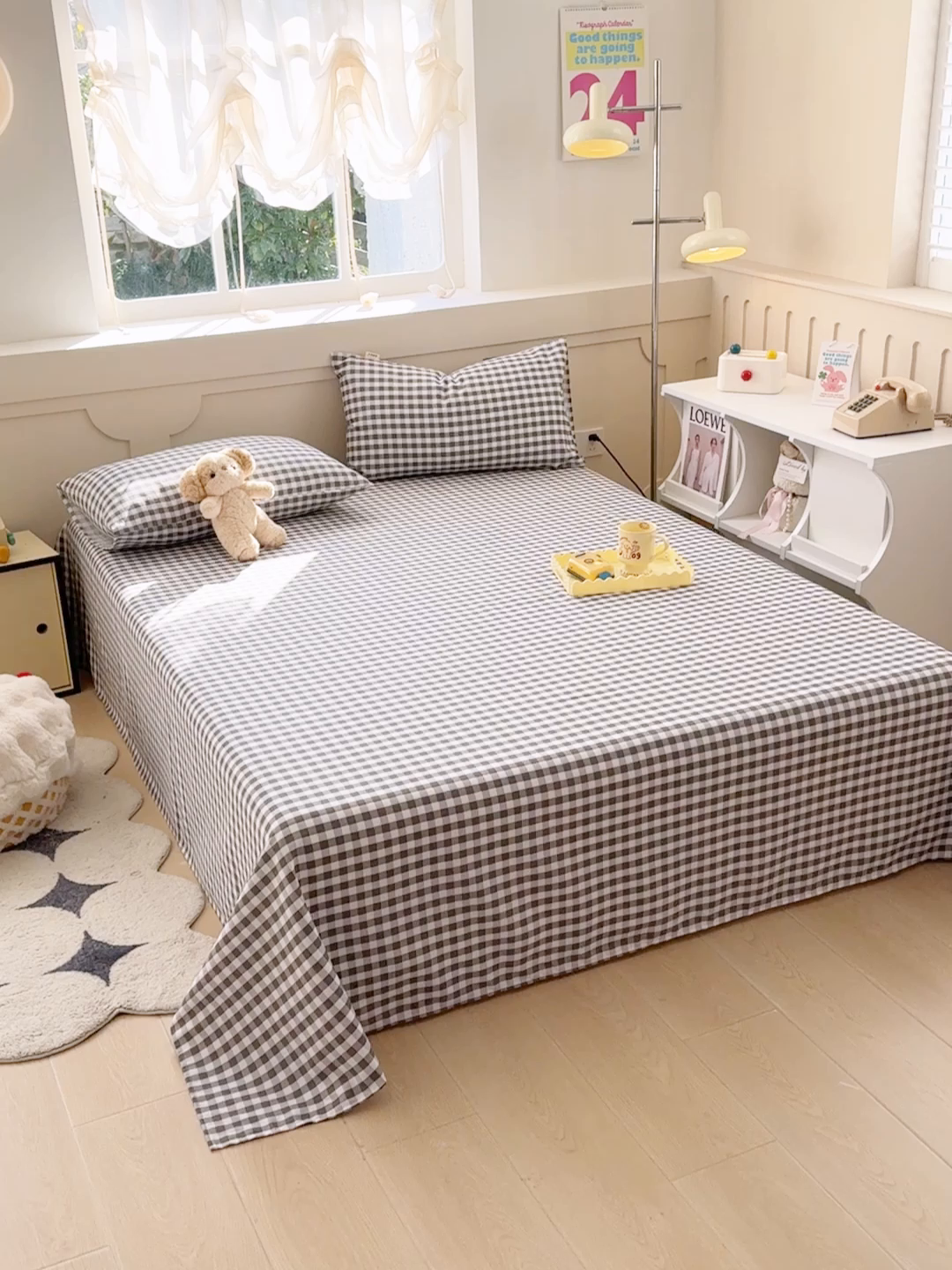 91家纺网 家纺一手货源 找家纺 爱彼家纺 2025新款原棉老粗布床单床单单件凉席席子 暖阳-黑白格