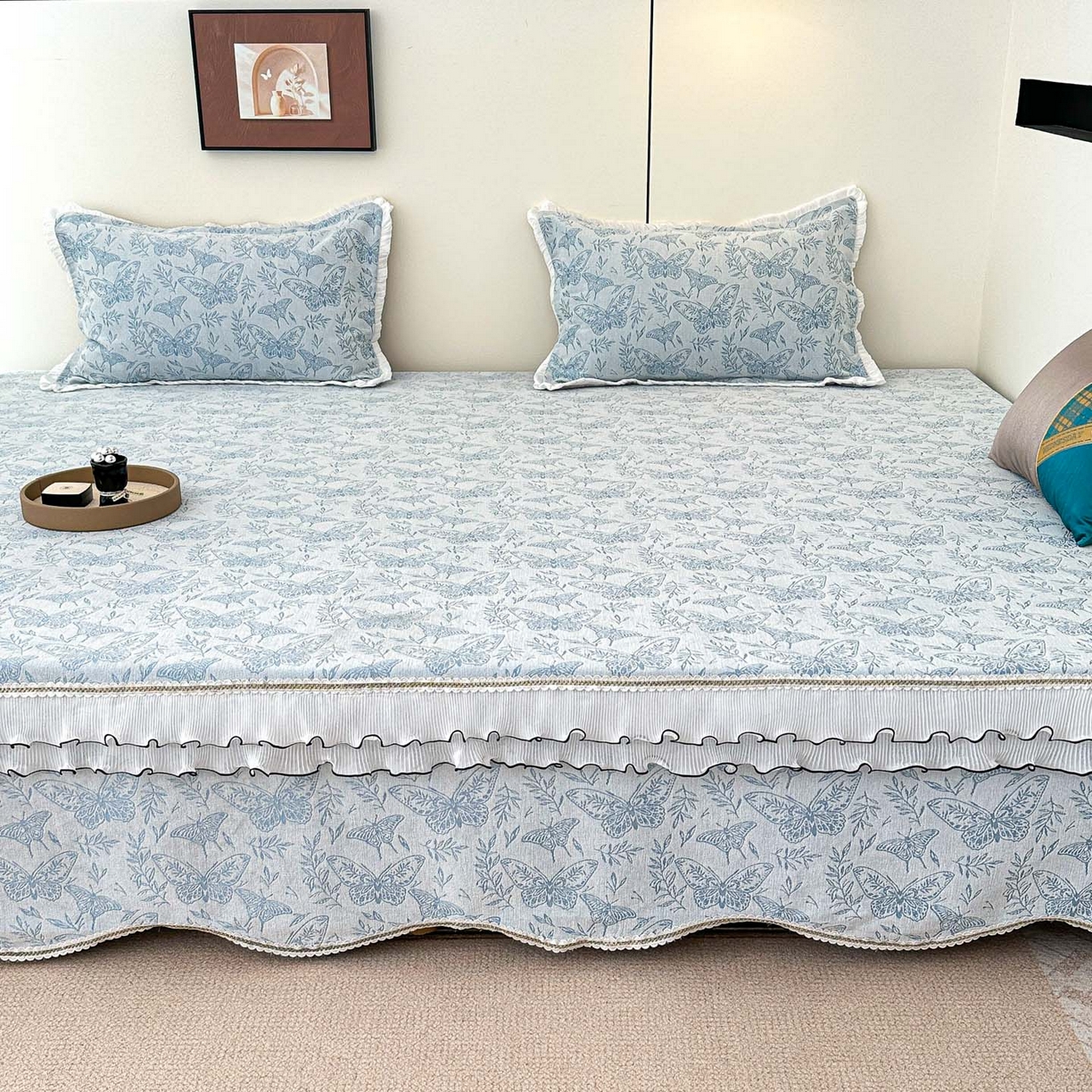 91家纺网 家纺一手货源 找家纺 手艺人家纺 2025新款雪尼尔复合炕盖XK3758-3760√ XK3760蓝