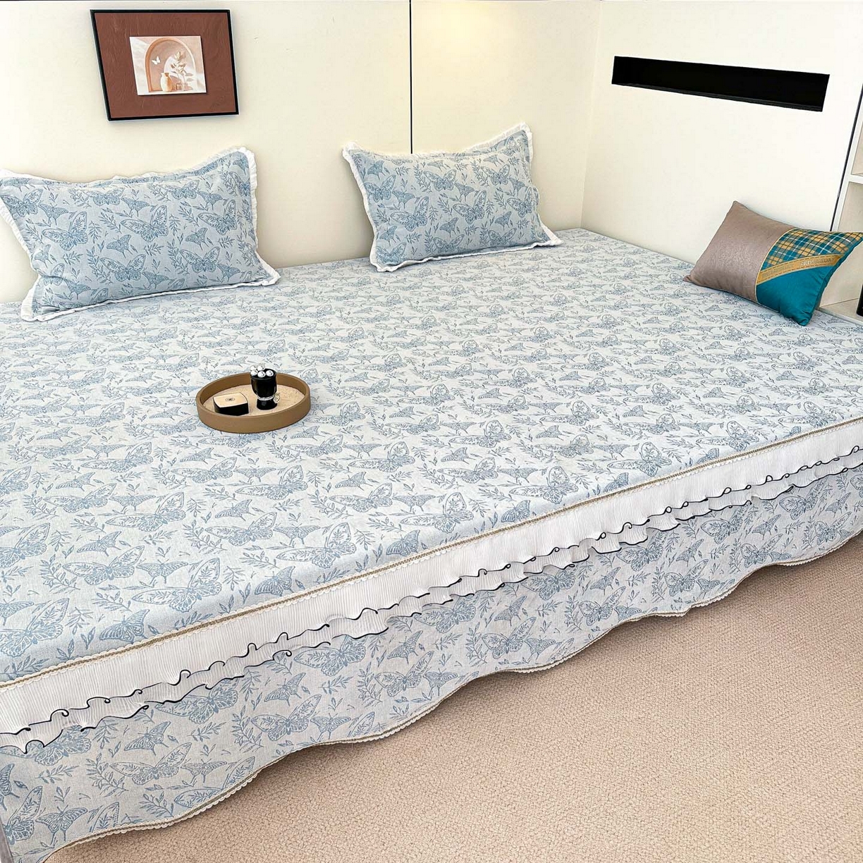 91家纺网 家纺一手货源 找家纺 手艺人家纺 2025新款雪尼尔复合炕盖XK3758-3760√ XK3760蓝